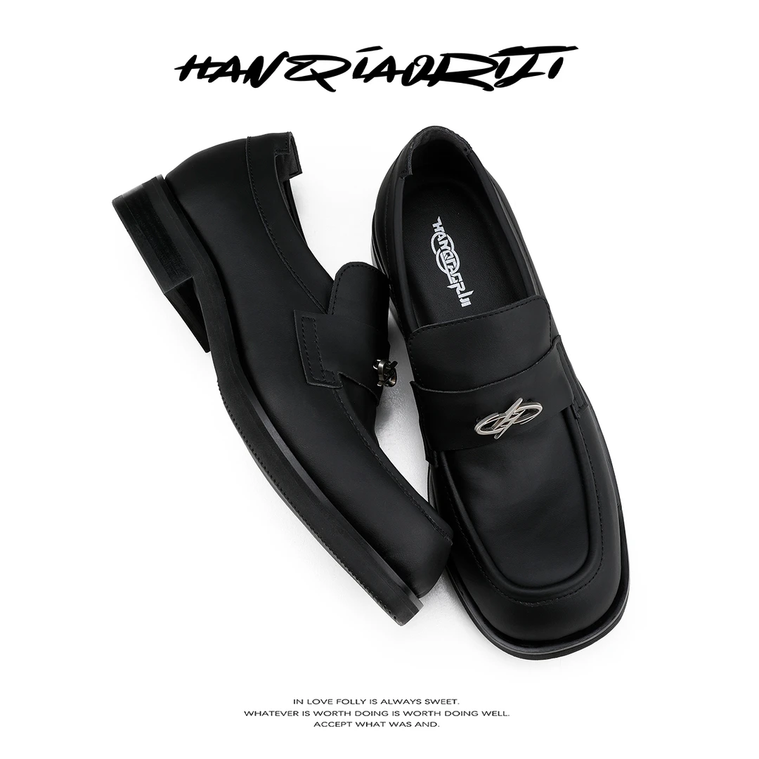 韩桥日记[幽渊系列]高级感碳黑哑光薄底乐福皮鞋男通勤方头德比鞋