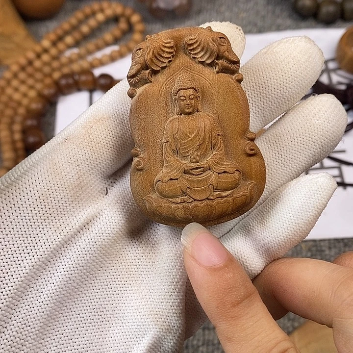 檀香木无事牌老山檀香黑肉满工阿弥吊坠