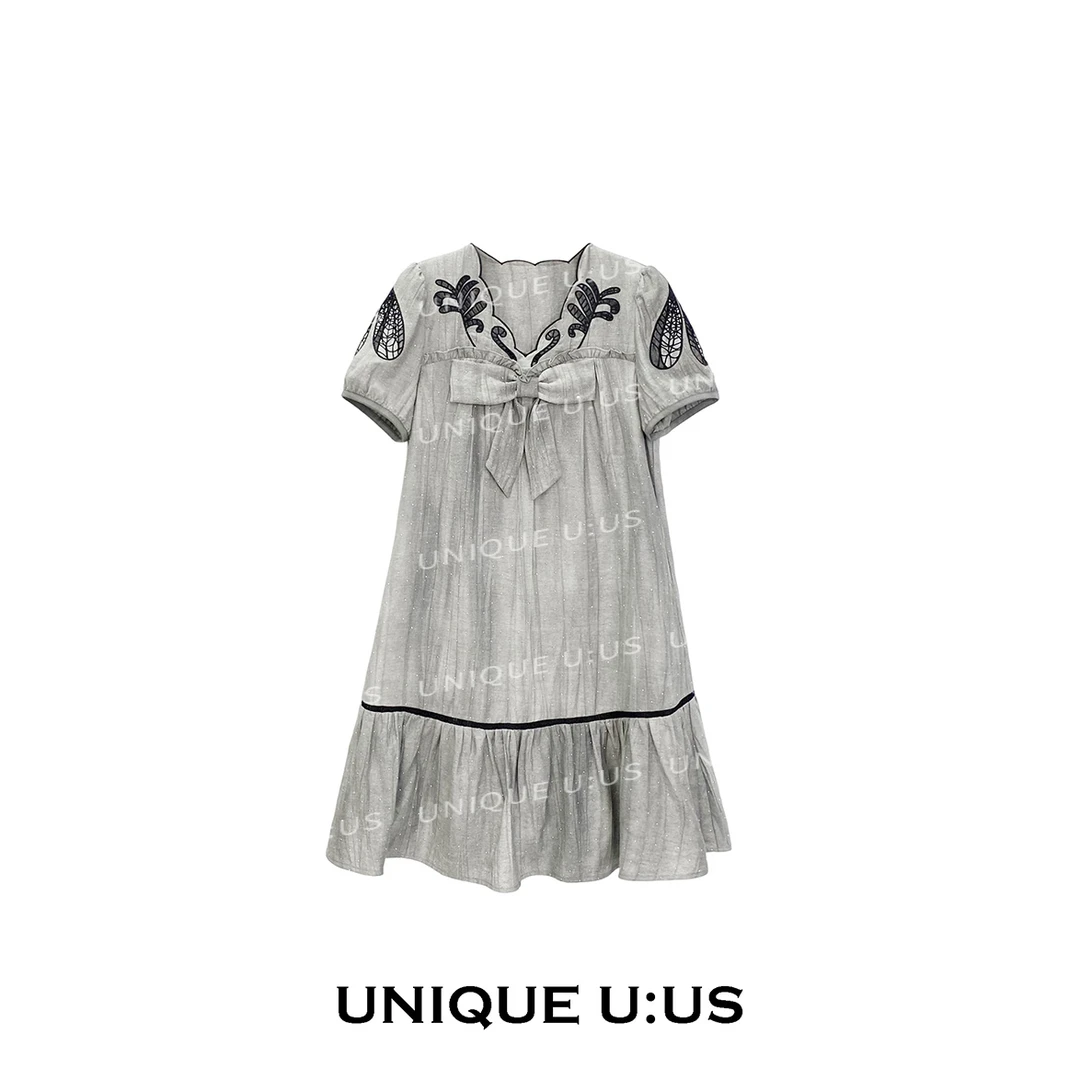 UNIQUE U:US【雨霖铃编号30】轻奢设计感时尚宽松公主连衣裙251062