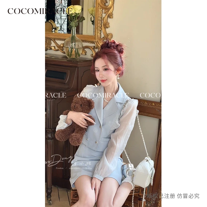 董小姐【莉绪小姐】新款草莓压花木耳边短款外套+短半裙DD51TZ302