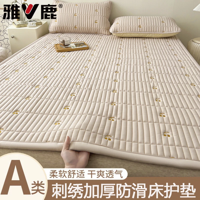 雅鹿A类夹棉床垫遮盖物褥子软垫家用卧室薄款床护垫宿舍学生单人