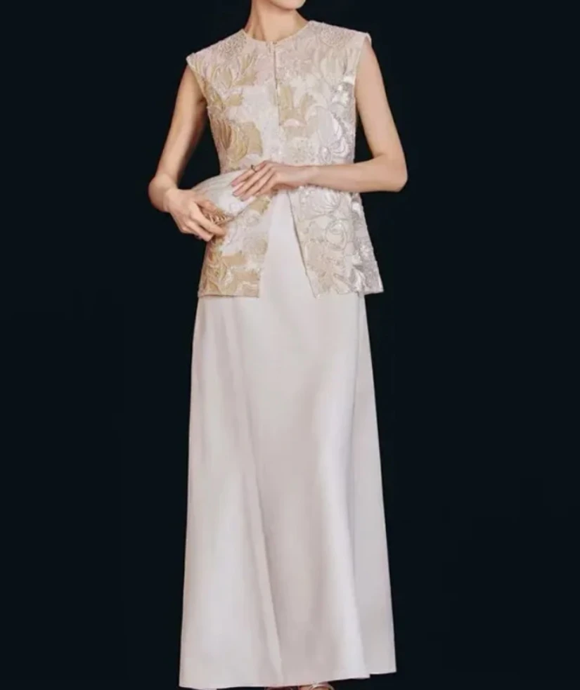 【杨柳依依】国风新中式璀璨丝绒珠片玉扣马甲+ 吊带连衣裙TZ2537