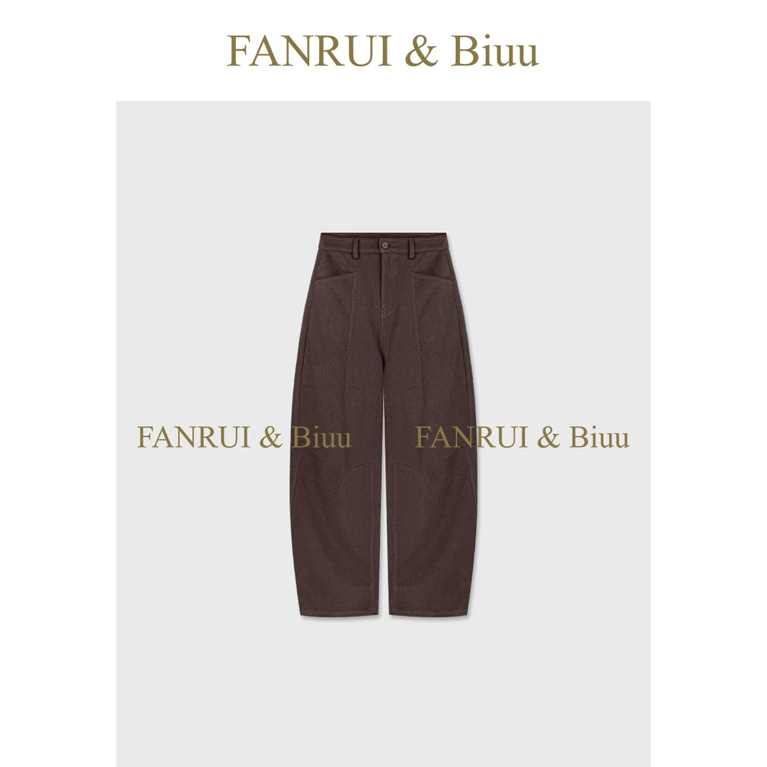FANRUI/泛芮「贝贝biuu」复古百搭显瘦设计感休闲垂感弯刀裤B18719