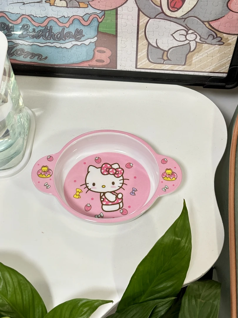 Kitty餐具创意高颜值饭碗密胺可爱餐盘粉色餐具大小双耳盘