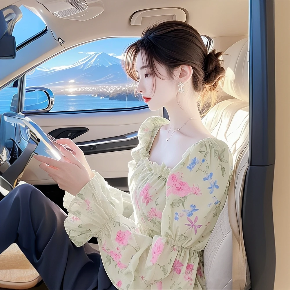 法式气质绿色碎花雪纺衬衫女2025秋季新款时尚洋气超好看收腰衬衣