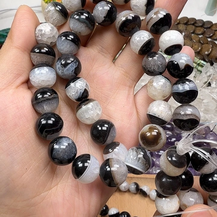 水晶珠宝半成品未镶嵌卡12黑白爆花玛一条