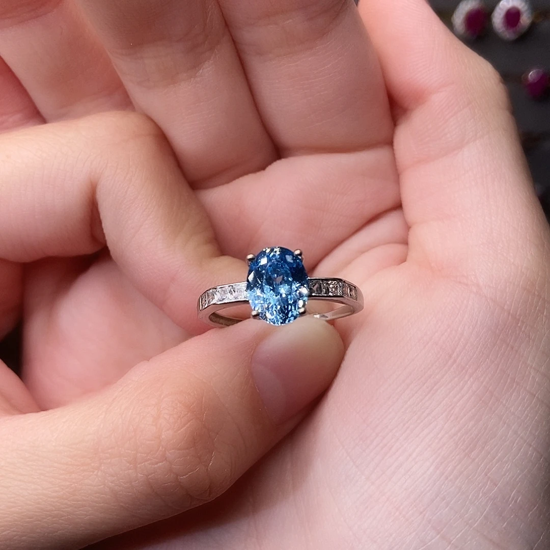 海蓝宝石银S925镶嵌戒圈