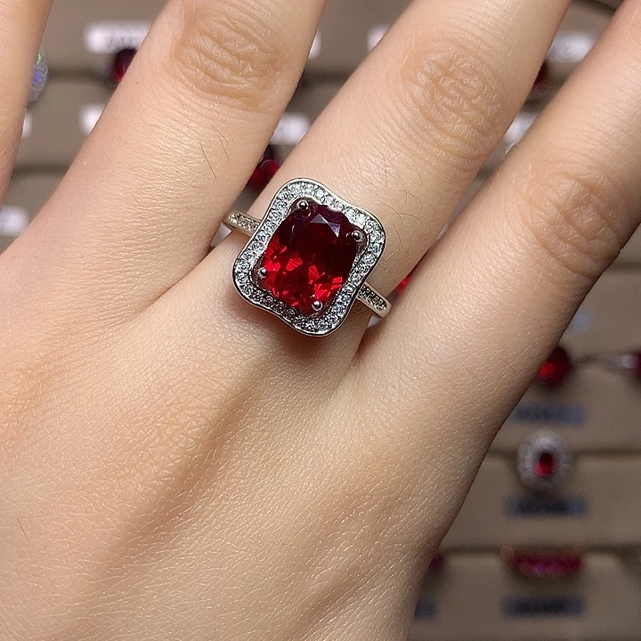 红宝石银S925镶嵌戒指