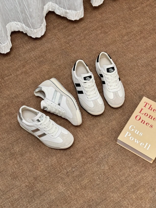 头层牛皮｜春季网面系带小白鞋银色百搭韩系德训鞋真皮厚底板鞋