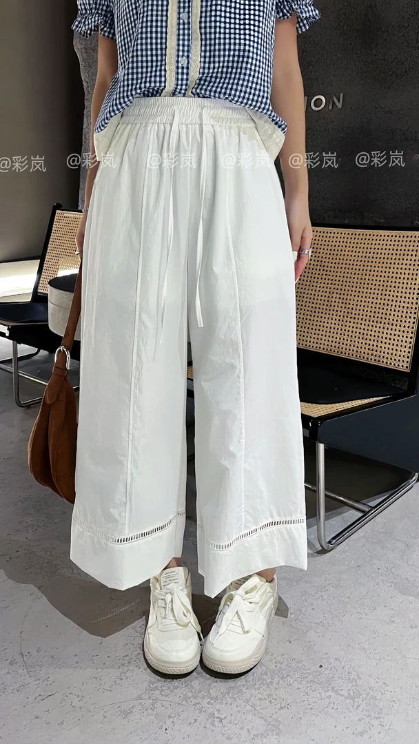 花边阔腿裤时尚百搭夏季薄款宽松纯色垂感韩版网红洋气炸街女装
