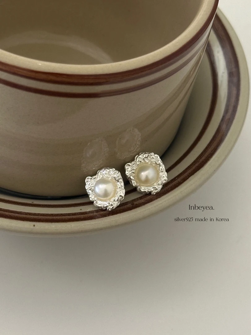 925银耳饰 肌理珠珠耳钉 通体银 32415