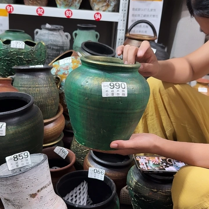瑕疵金绿坛子990高度20口径13