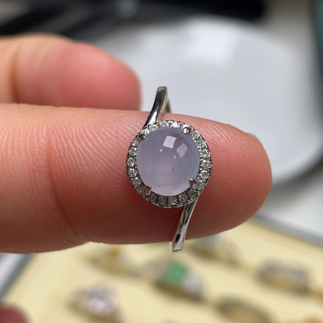 翡翠戒指银S925镶嵌七****5纯天然缅甸翡翠