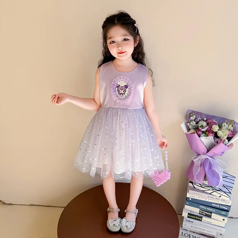 女童库洛米夏季无袖连衣裙2025新款小女孩甜美薄款亮片网纱公主裙