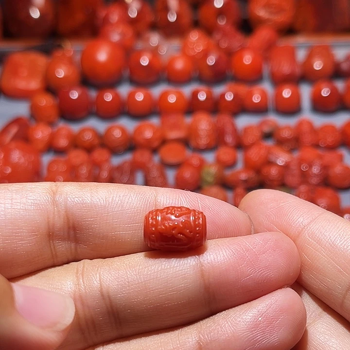 南红玛瑙未镶嵌配饰六字真言桶珠9.6mm