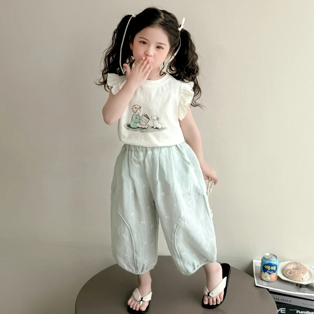 女童休闲卡通套装2025新款儿童夏装韩版洋气女宝宝夏季时髦两件套