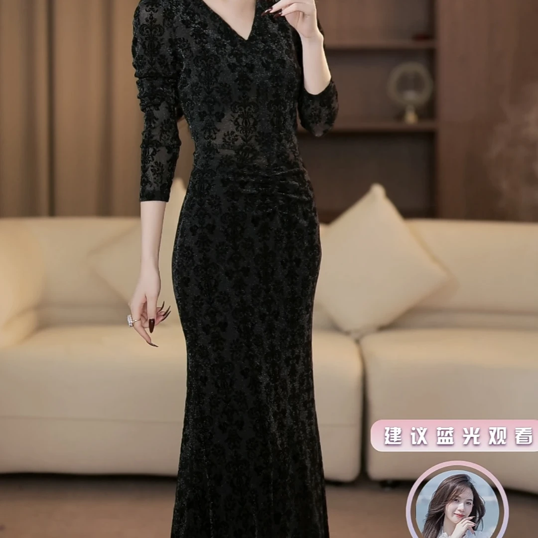 【火火】南法旧梦冬季新款高级法式气质显瘦鱼尾连衣裙-YL11208