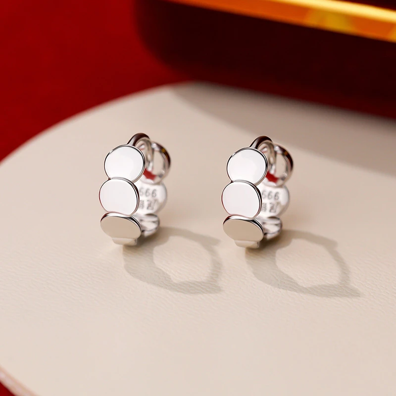 足银耳饰 S999足银几何耳扣女简约个性小众设计感纯银耳环圈免摘