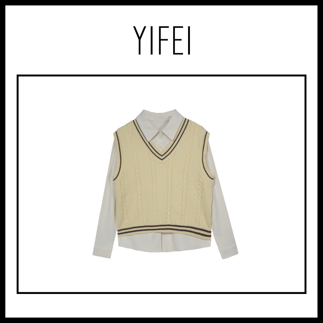 【艺菲专属】 时尚百搭学院风V领毛针织衫 A5F56011