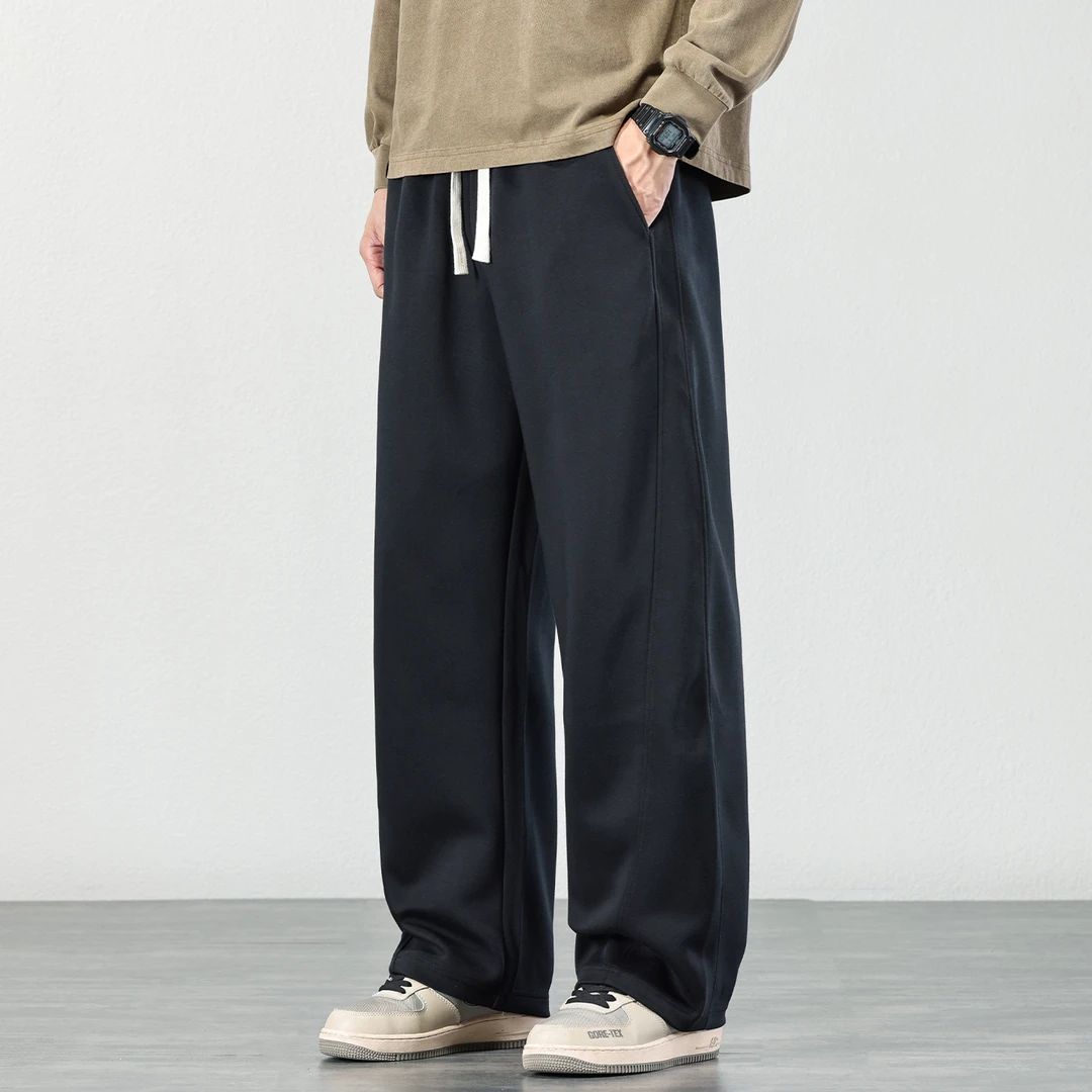 垂感弯刀卫裤男士秋冬季新款廓形拼接长裤时尚宽松直筒休闲裤子潮