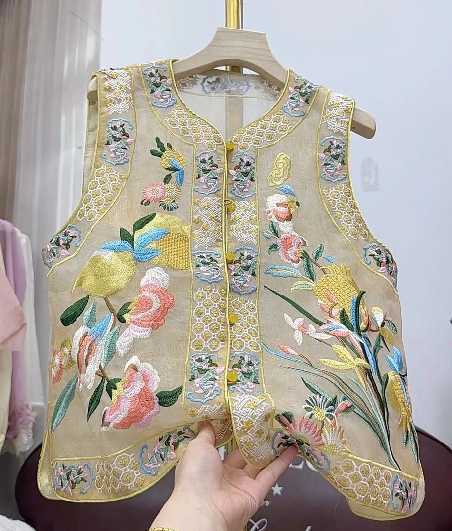 【繁花】2025夏季国潮新中式时尚国风圆领复古马甲外套