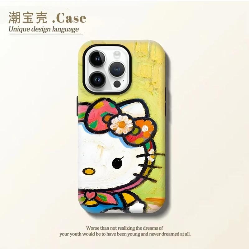 花头巾凯蒂猫适用于苹果15promax手机壳iphone16pro二合一14p趣味