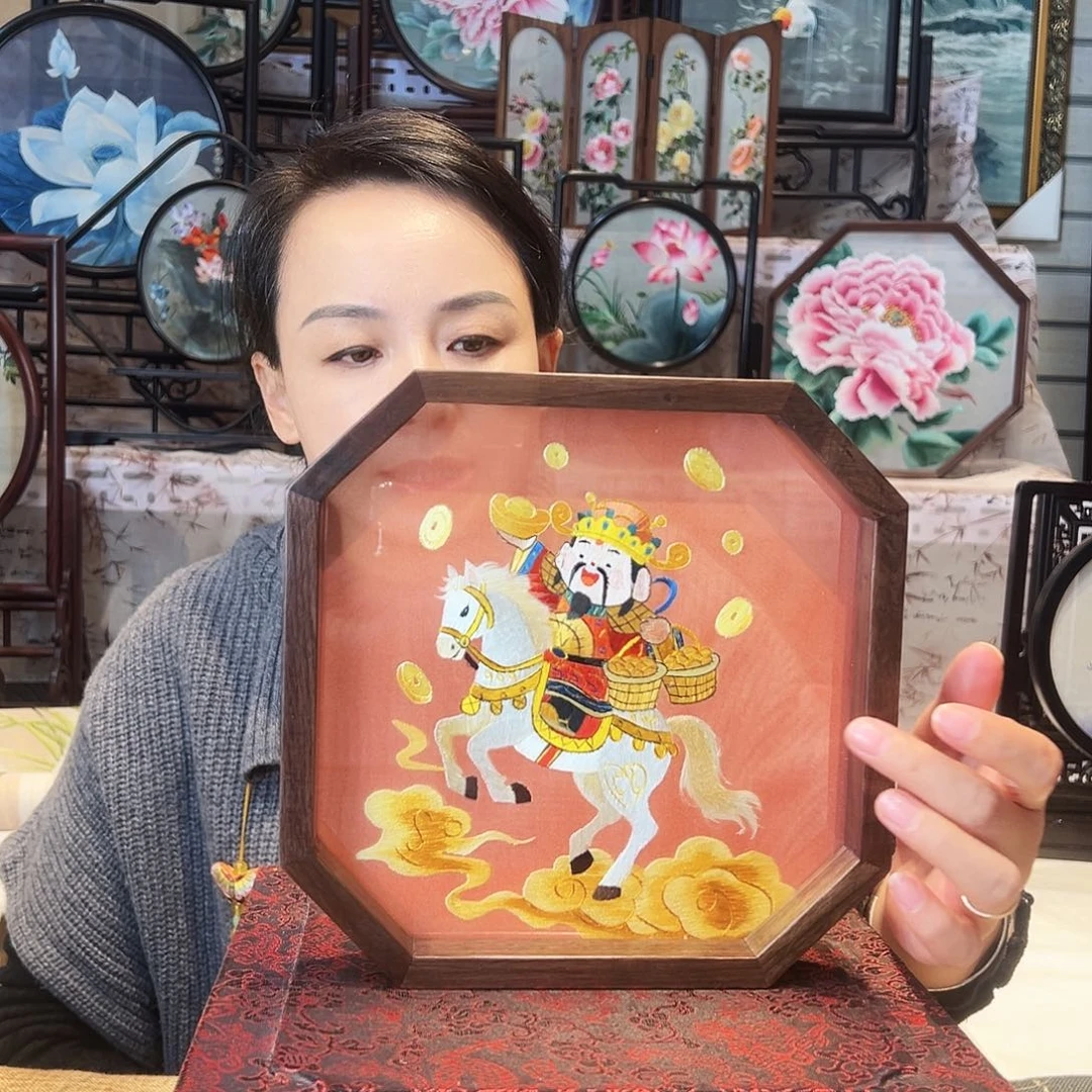 织绣苏绣摆台胡桃木手工双面