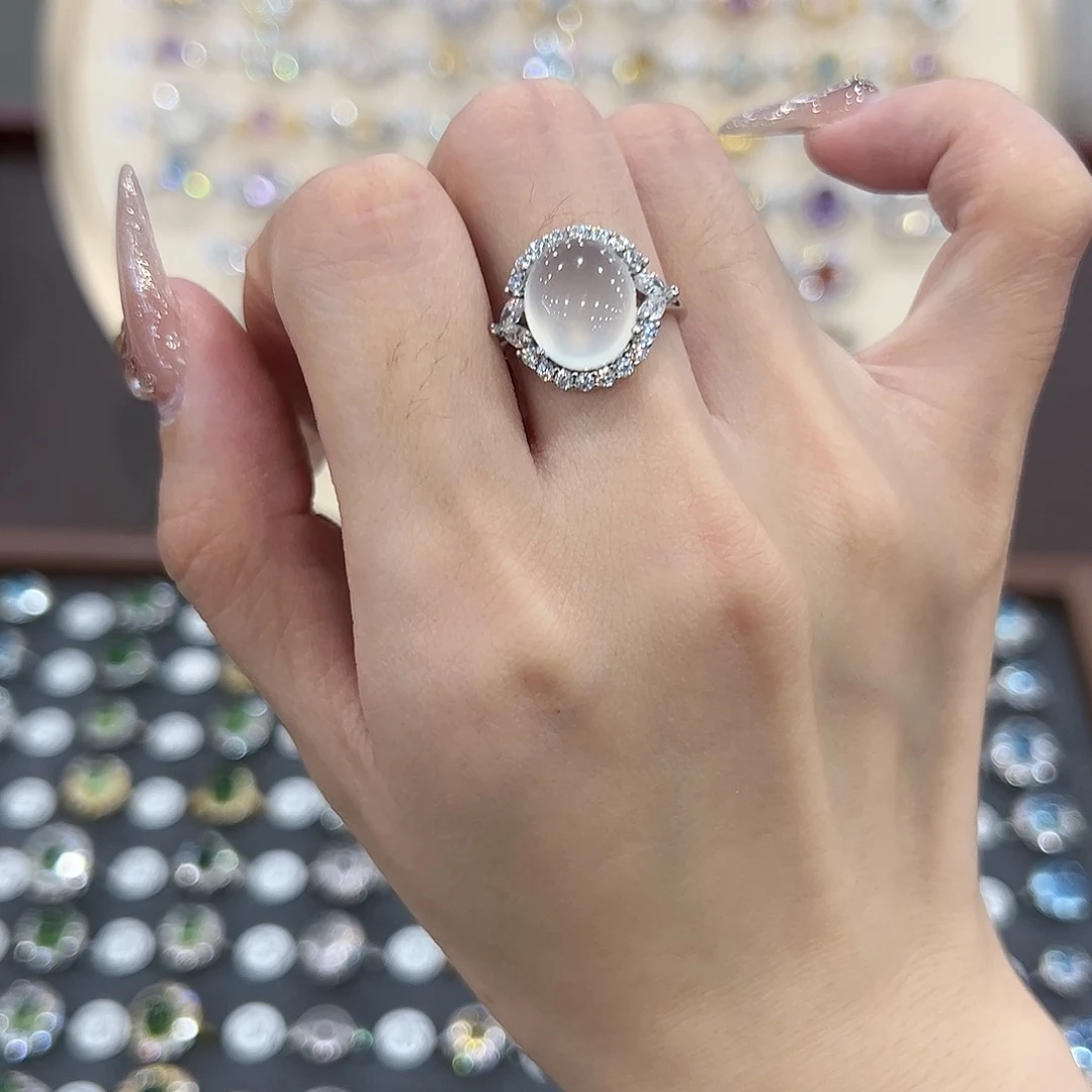 蛇纹石玉戒指银S925镶嵌