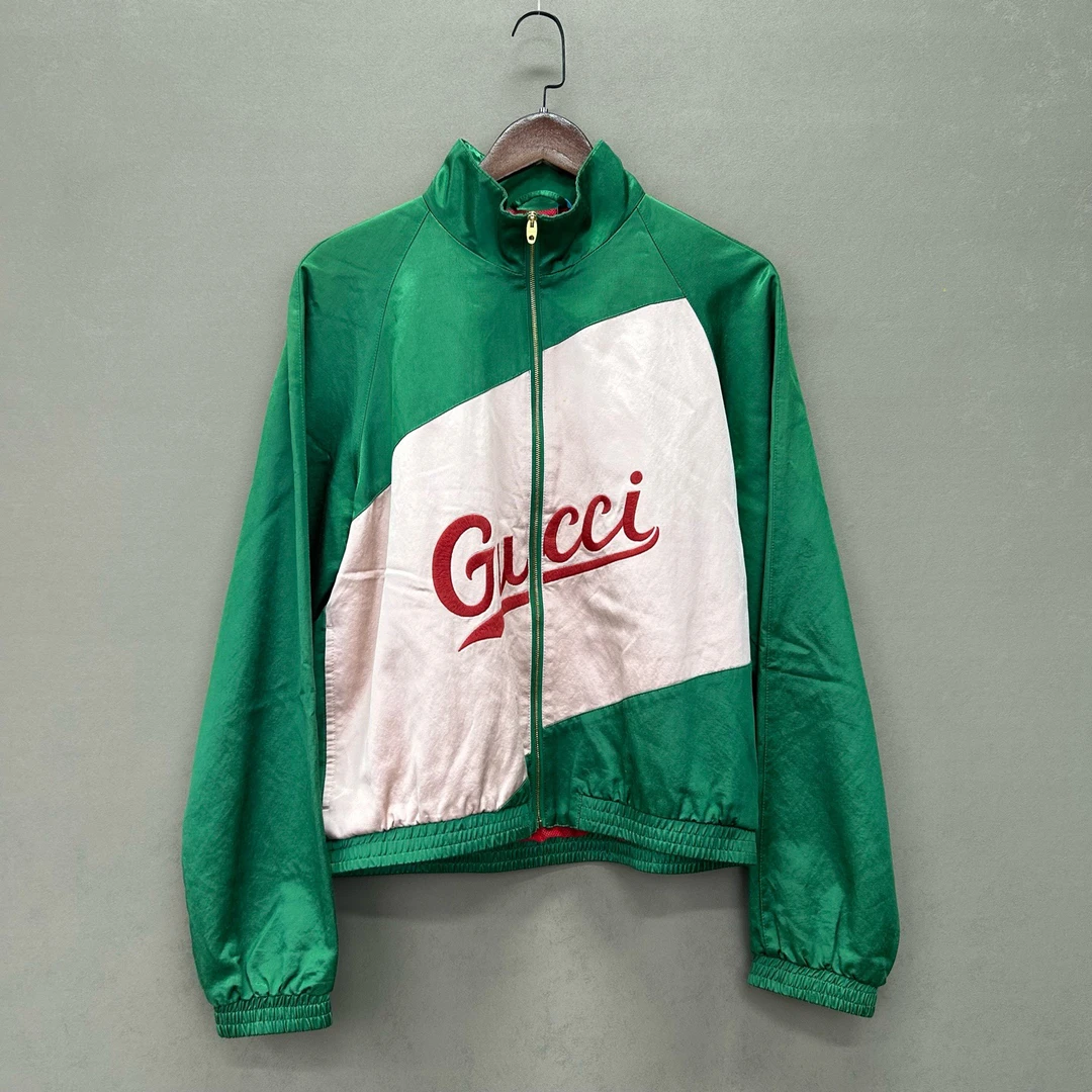 未使用 GUCCI/古驰 印花绿色拼色立领夹克外套 46码 ys000201