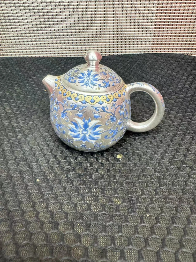 蓝色长枝莲裕彩堂高端银壶2509