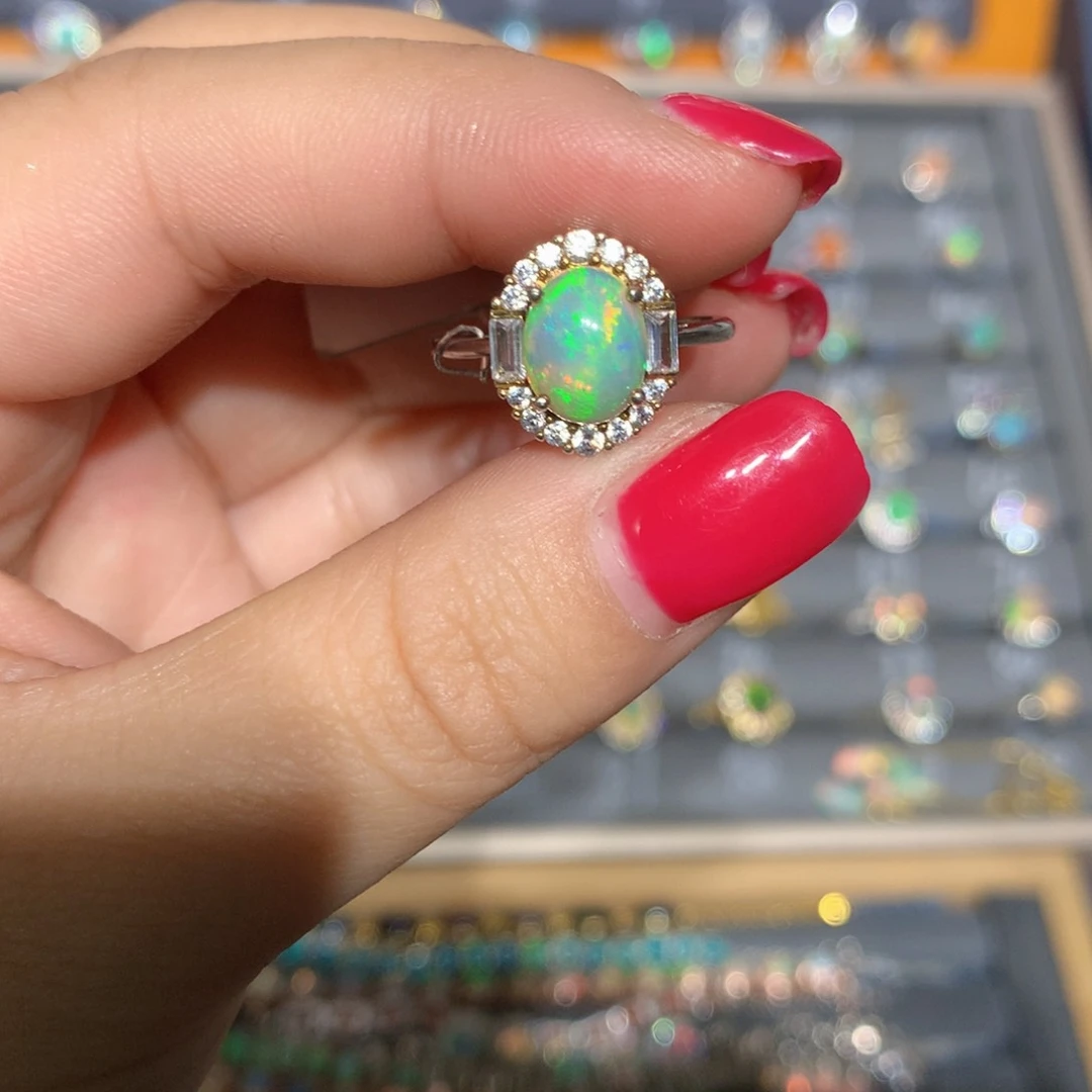 银S925镶嵌欧泊欧泊戒指l