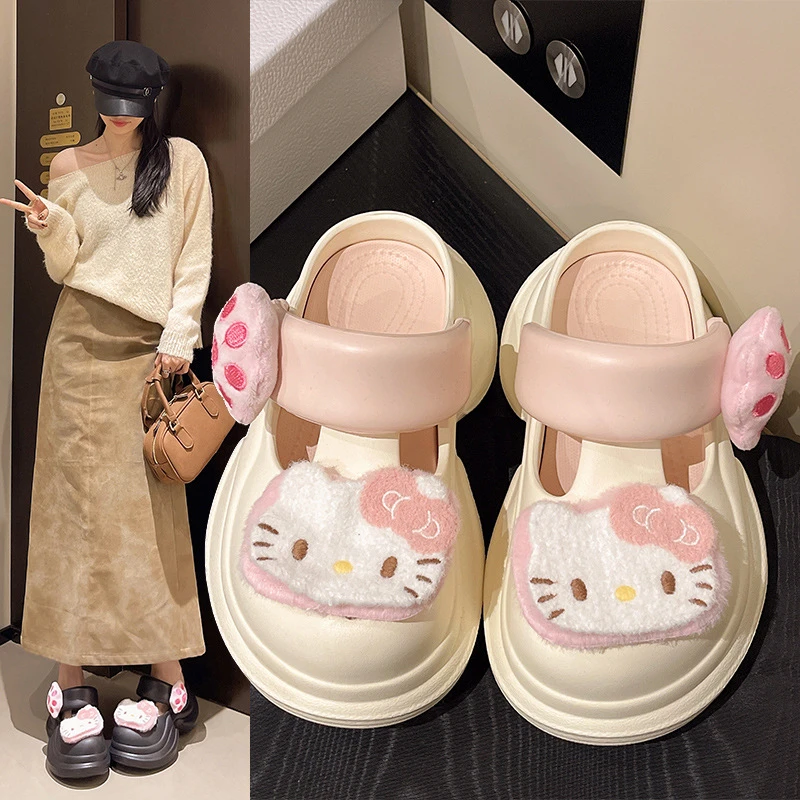 耍鞋 小猫洞洞鞋可爱女生夏季外穿防滑厚底室内玛丽珍沙滩凉拖鞋