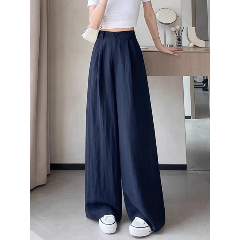 天丝亚麻阔腿拖地女裤裤子大码女高腰显瘦高腰夏季时髦夏薄