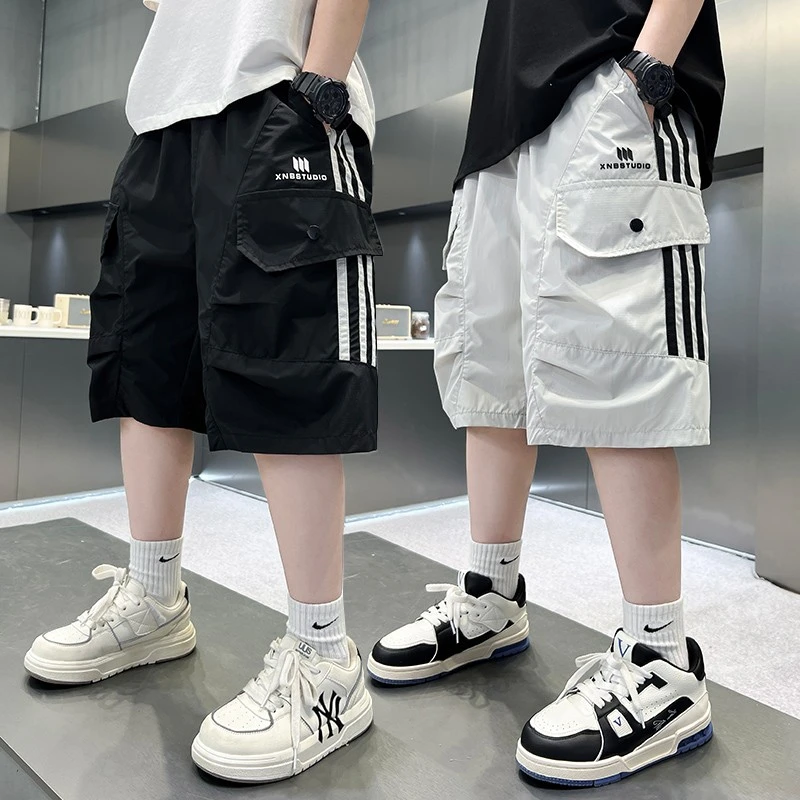 男童夏季薄款工装短裤2025新款中大童宽松休闲中裤男童速干裤运动