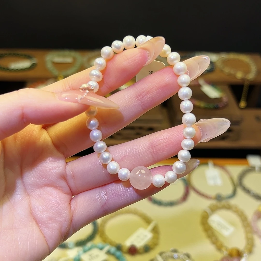 银S925镶嵌手串水晶珍珠80241