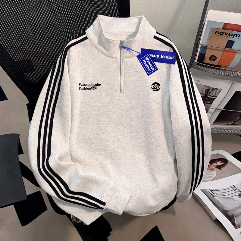 WASSUP HSUBE高街潮流青少年立领开衫卫衣秋冬美式休闲棒球上衣潮