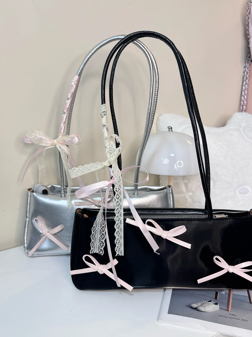 芭蕾风蕾丝单肩简约风腋下包纯色横款方形韩版少女小众设计款爆款