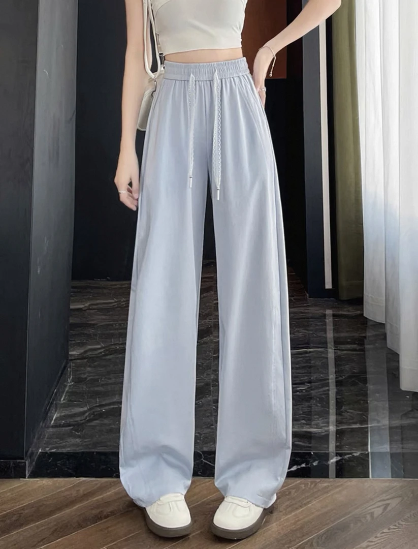 【李姑娘专属】10152韩系纯色抽绳垂感直筒阔腿裤