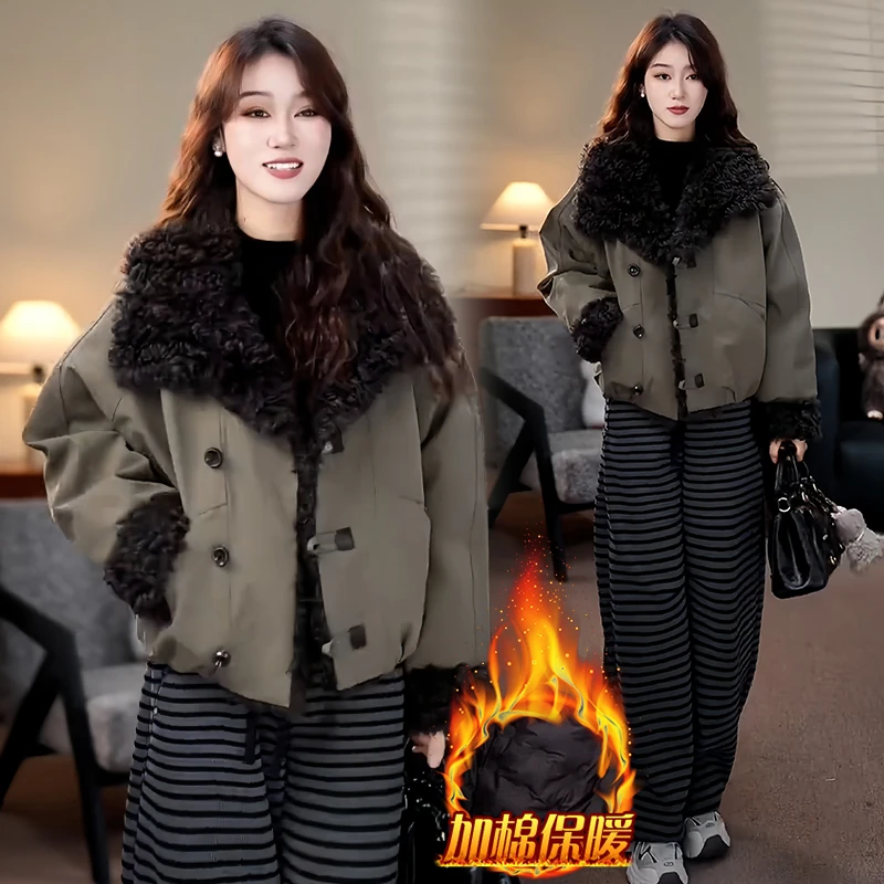 加厚时尚复古大翻领外套女2025年冬季新款高级感韩版洋气夹克棉服