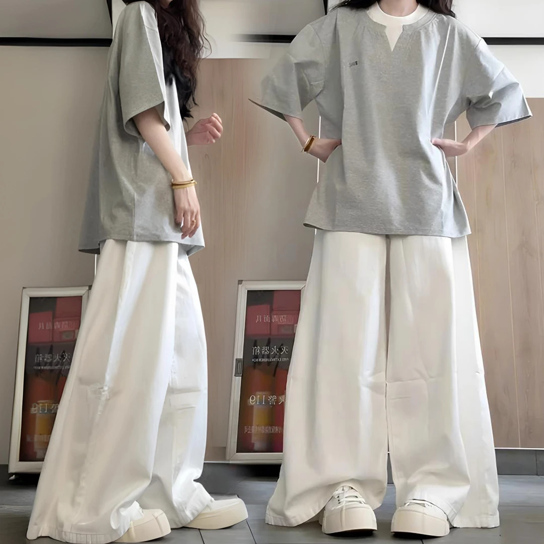 夏季宽松慵懒风穿搭一整套12-15岁初高中生阔腿裤休闲两件套装女