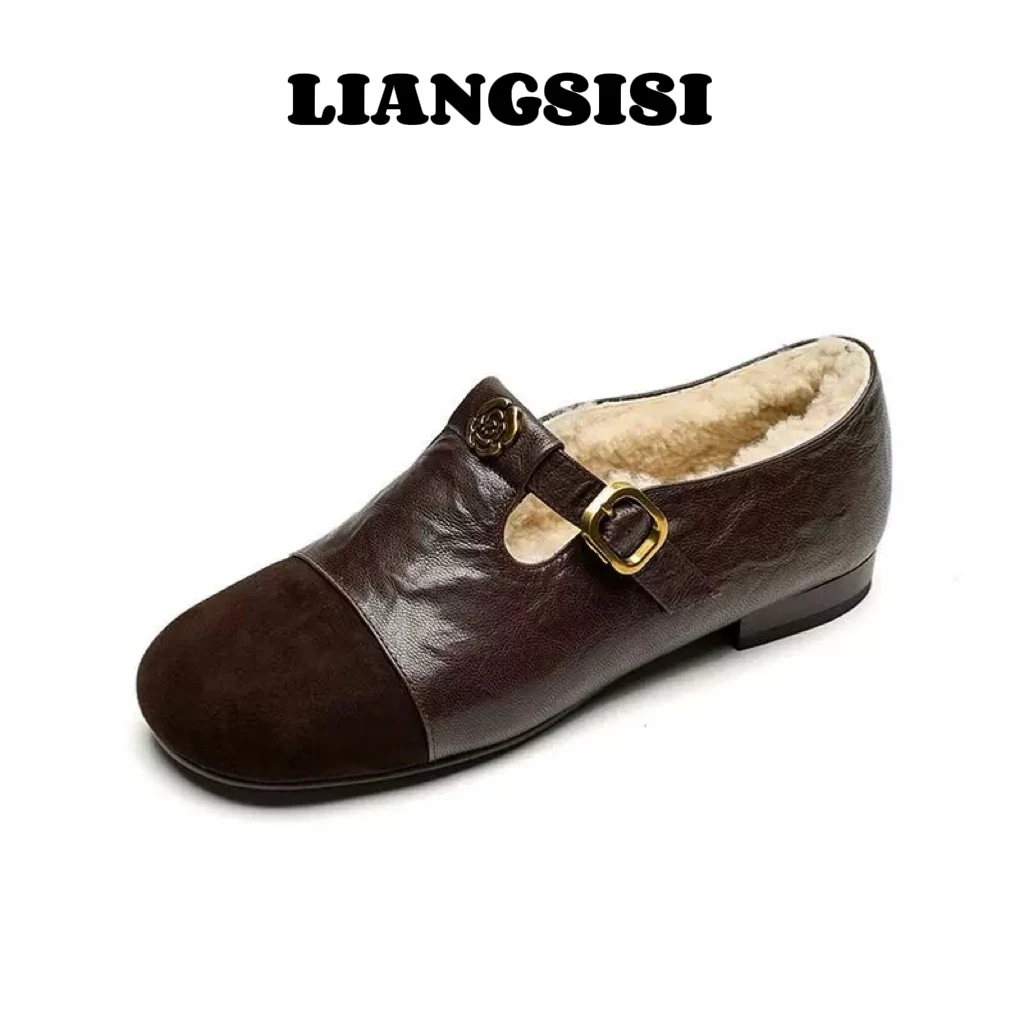 梁思思SHOES【山茶花皮鞋】2024新款保暖深口舒适女鞋小皮鞋-2358