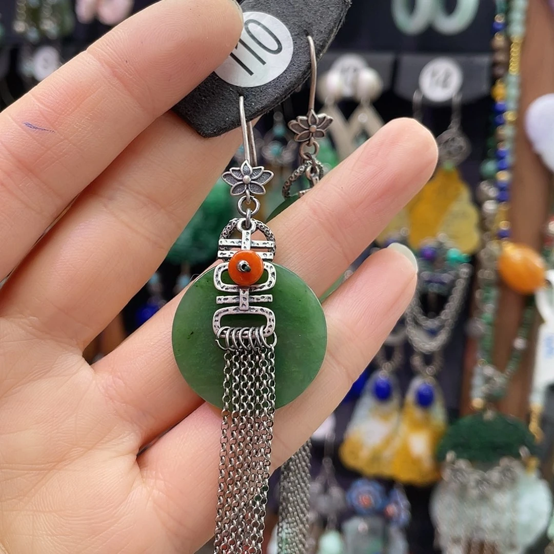 *****和田玉银S925镶嵌耳饰135gbbh