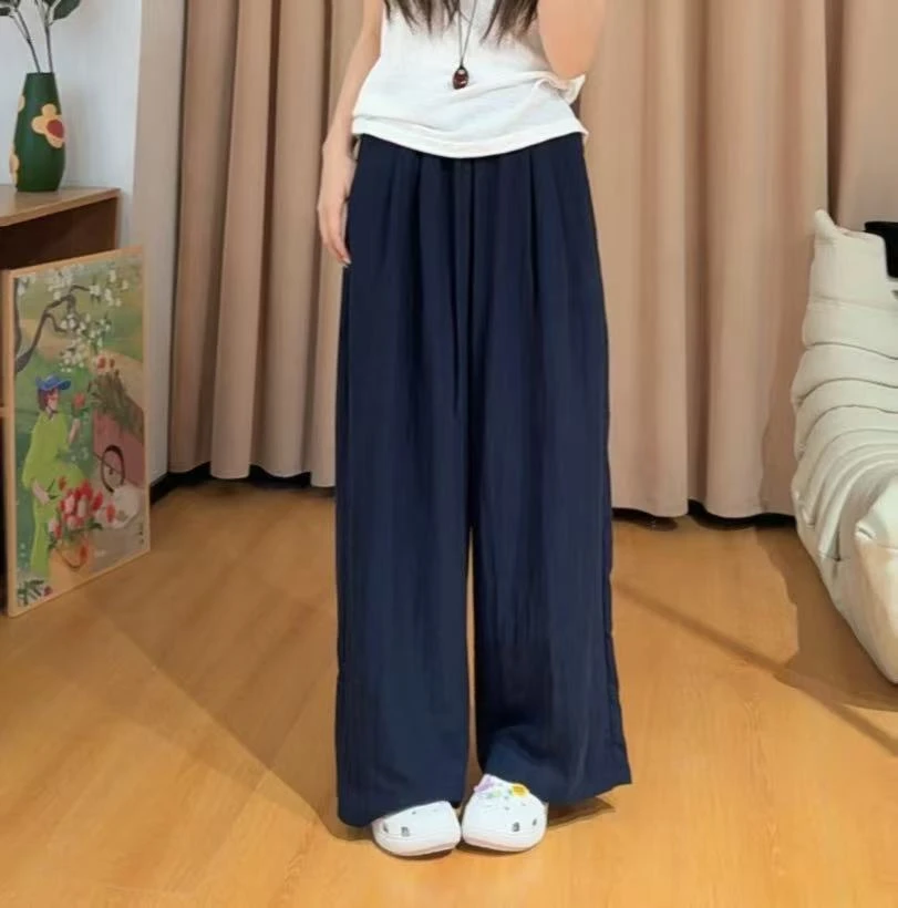 13458余小鱼【越穿越爱】两色松紧腰抽绳宽松百搭阔腿休闲裤女装