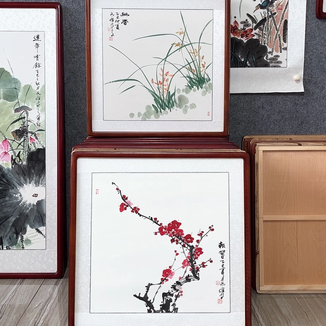 国画书画作品带框63×63