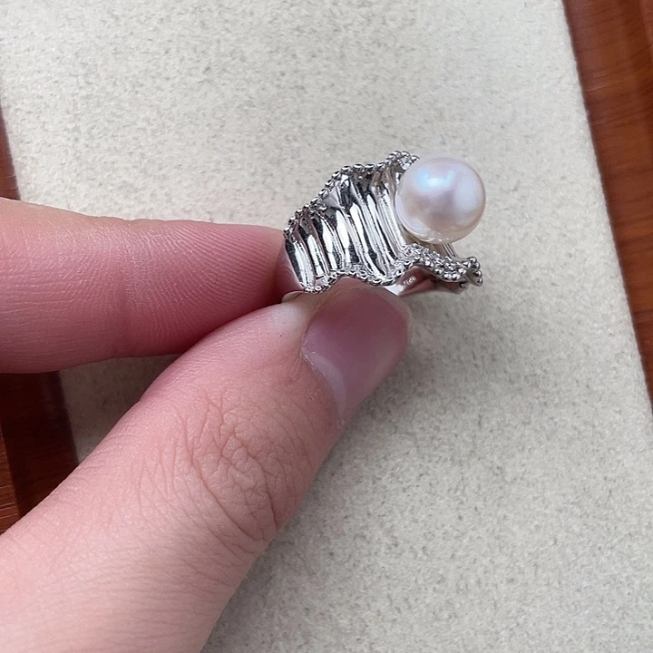 银S925镶嵌戒指海水珍珠