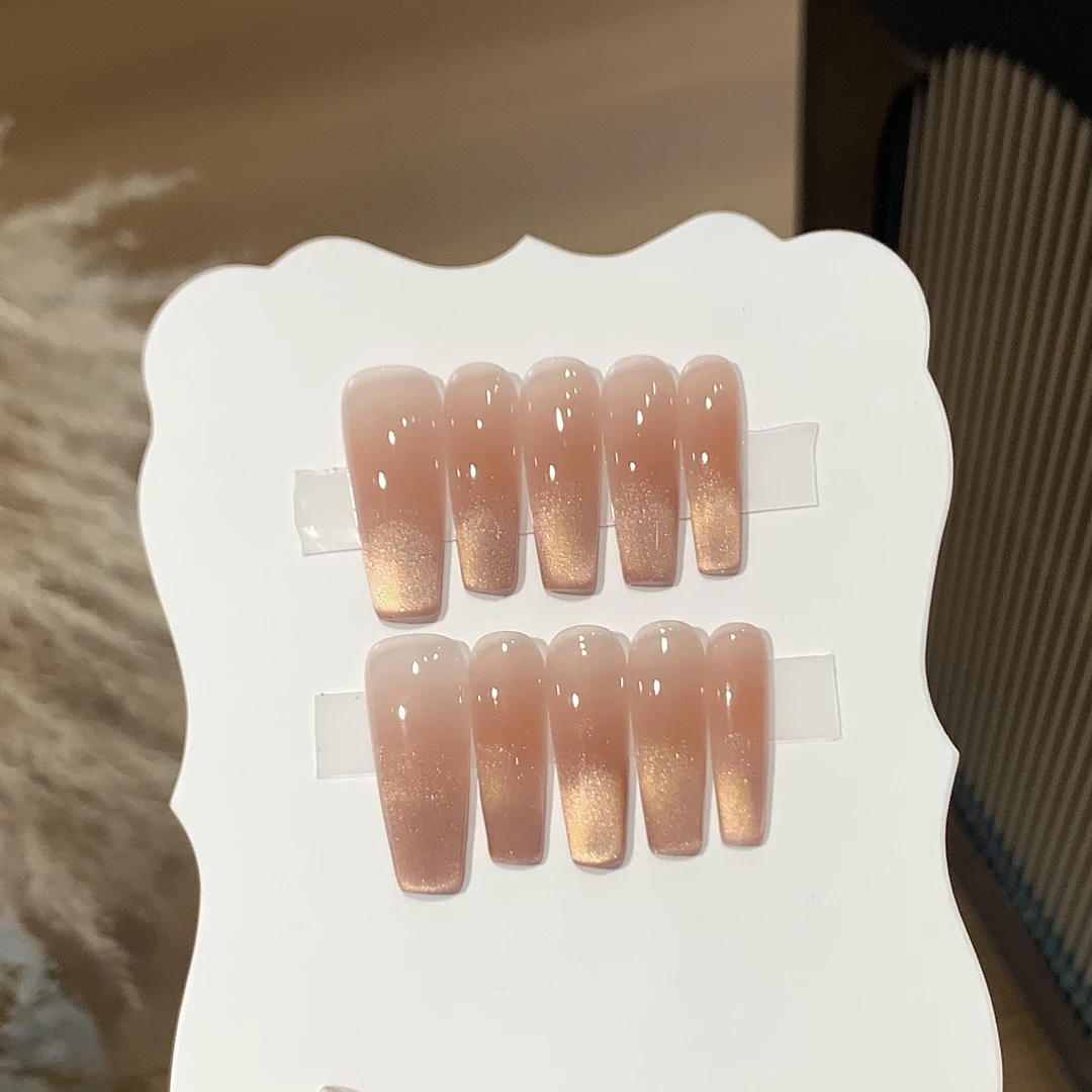 美甲冰透纯欲长椭圆金色氛围可拆卸穿戴猫眼日常百搭超薄无痕