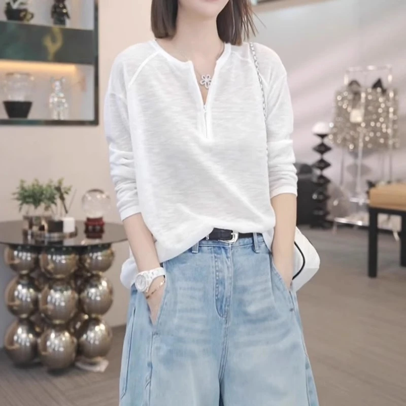 爱到不能行~半拉链薄款防晒罩衫长袖t恤女夏时尚宽松休闲百搭上衣