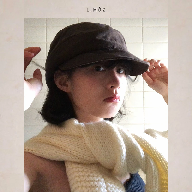 蓝墨竹L.MOZ帽子女2025新款气质百搭贝雷帽子显脸小报童画家帽