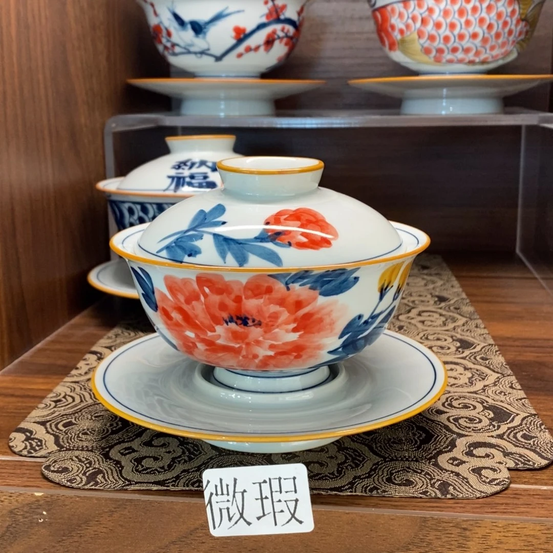 釉下手绘茶具微瑕