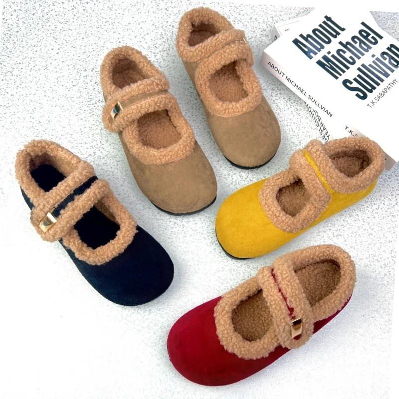 冬季保暖软底乐福鞋法式加绒时尚百搭复古加绒玛丽珍外穿毛毛棉鞋